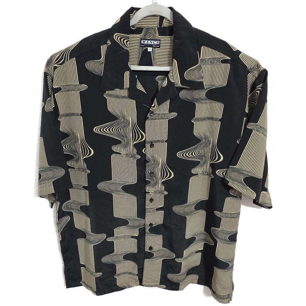 Mench Shirt Mens 4XL Black Geometric Short Sleeve Button Relaxed Casual Woven